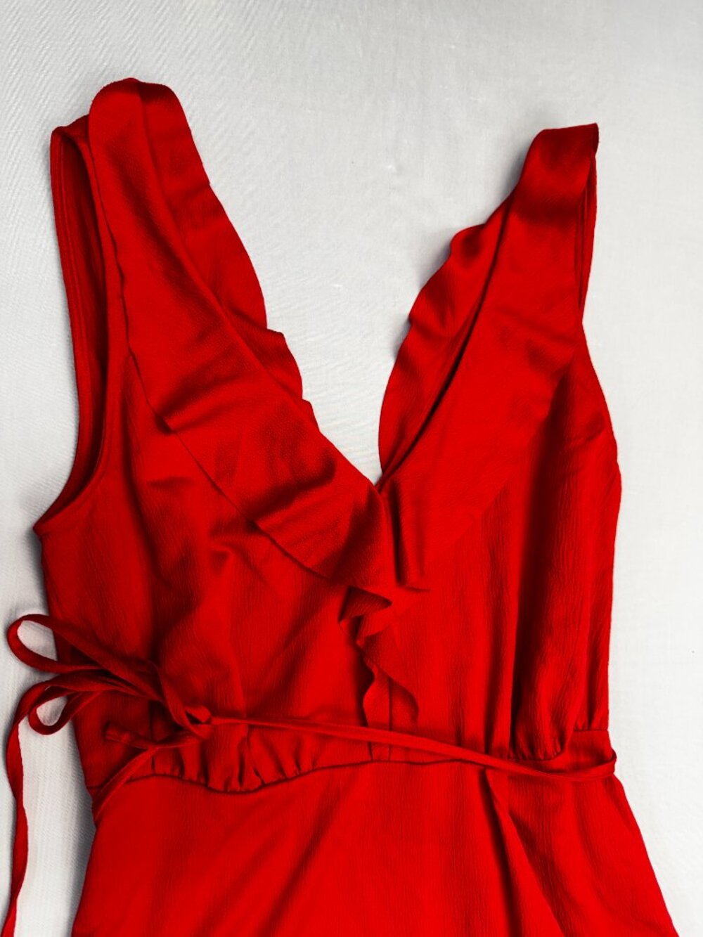 French Connection Maudie Drape Wrap Cocktail Dress Red Asymmetric Sz 2 - Picture 9 of 15